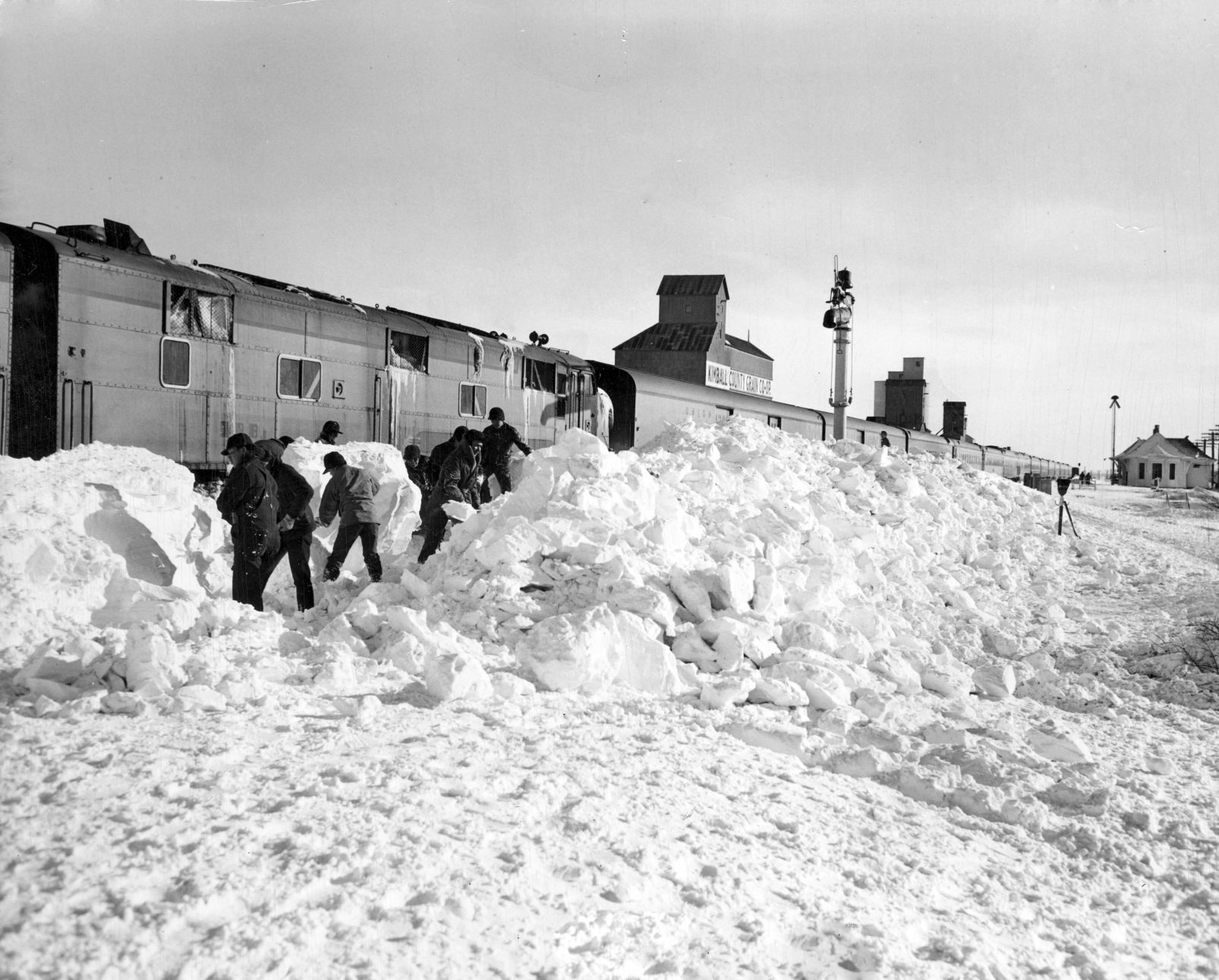 A streamliner snowbound at Kimball, Neb., in early January 1949.